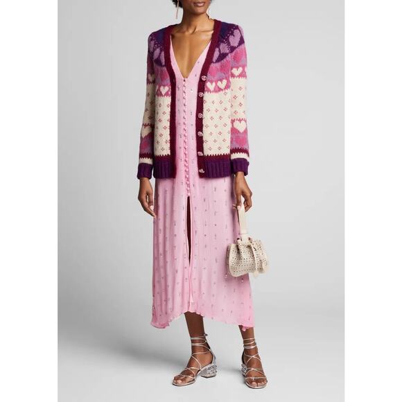 LoveShackFancy Deena Cardigan Sweater Prune heart flower wool alpaca size small - Picture 5 of 14